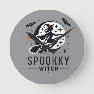 Halloween Spooky Witch Design - Auf dem Zimmer fli Runde Wanduhr