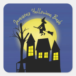 Halloween Spooky Witz Broomstick Moonlight Quadratischer Aufkleber