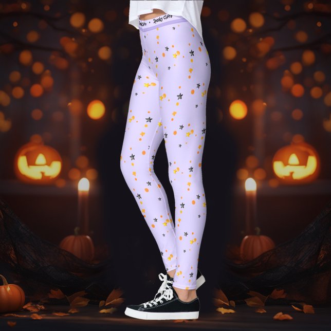 Halloween Spookys Lila Name Leggings (Halloween Spooky Stars Purple Name Leggings)