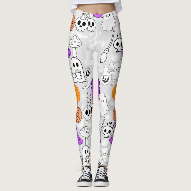 Halloween-Sporenmuster 01 L Grau BG Leggings (Vorderseite)
