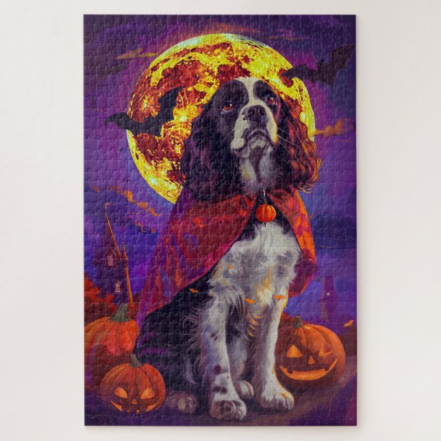 Halloween Springer Spaniel Vampir Kürbisse Gruseli Puzzle (Vertikal)