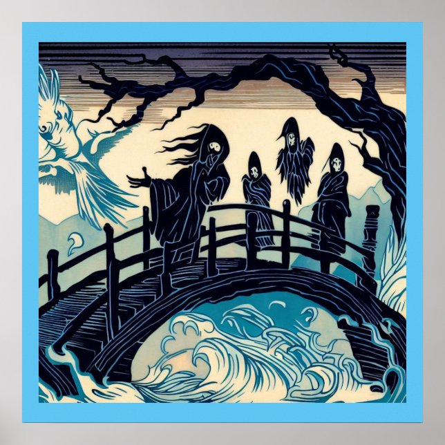 Halloween - Spuk Bridge Woodcut 2 Poster (Vorne)