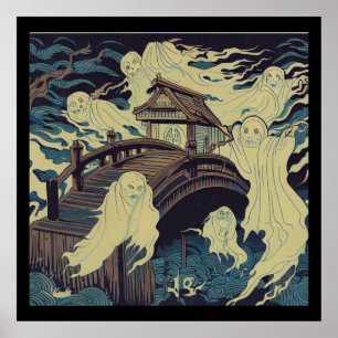 Halloween - Spuk Bridge Woodcut 4 Poster