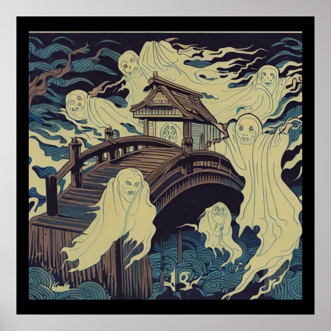 Halloween - Spuk Bridge Woodcut 4 Poster (Vorne)