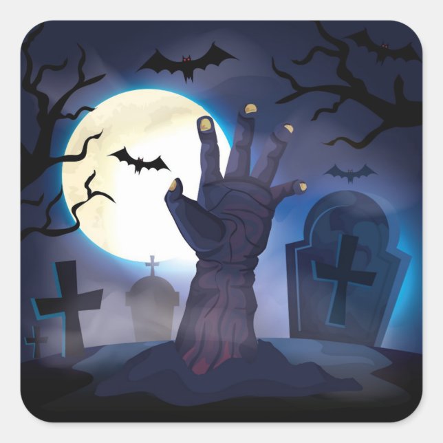 Halloween Spuk Graveyard Quadratischer Aufkleber (Vorderseite)
