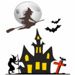 Halloween Spuk Haus Fotoskulptur<br><div class="desc">An einem Vollmondtag um das Spuk Haus herum gibt es Hexen, und Fledermäuse fliegen. Dieses Design ist anpassbar und steht für eine Vielzahl von Produkten zur Verfügung. Das Hinzufügen von Text ist optional.</div>