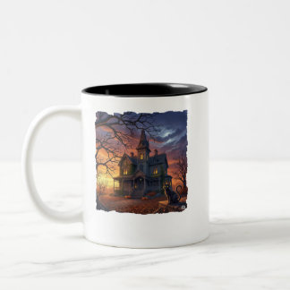 Halloween Spuk Haus mit Katze! Zweifarbige Tasse