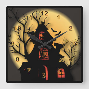 Halloween Spuk Haus Quadratische Wanduhr