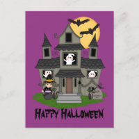 Halloween Spuk Haus und kleine Hexe lila