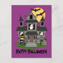 Halloween Spuk Haus und kleine Hexe lila