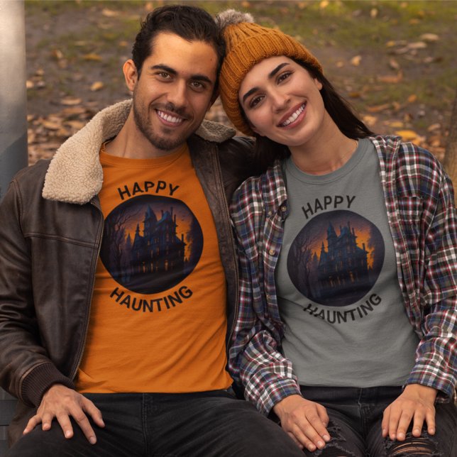 Halloween Spuk Herrenhaus Happy Haunting T-Shirt (Von Creator hochgeladen)