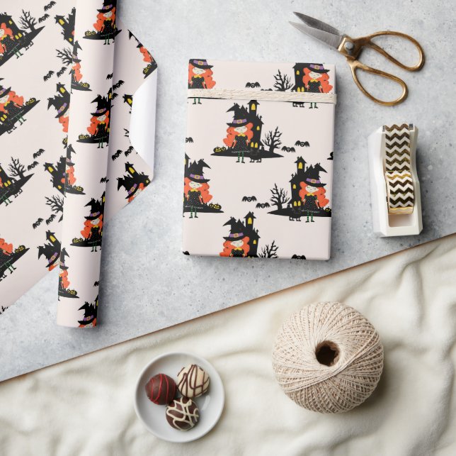 Halloween Spuk Hexenhaus Beige Geschenkpapier (Kunsthandwerk)