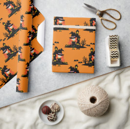 Halloween Spuk Hexenhaus Orange Geschenkpapier