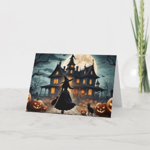 Halloween Spuk House and Hexe Feiertagskarte