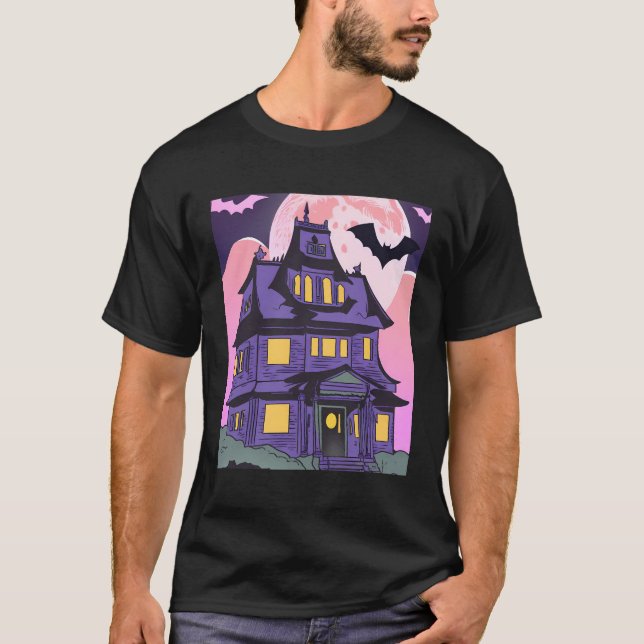 Halloween Spuk House Bats Moon Emo Goth T-Shirt (Vorderseite)