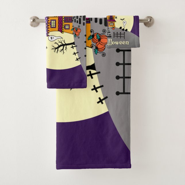 Halloween Spuk House Black Bat Full Moon Ghost Badhandtuch Set (Insitu)