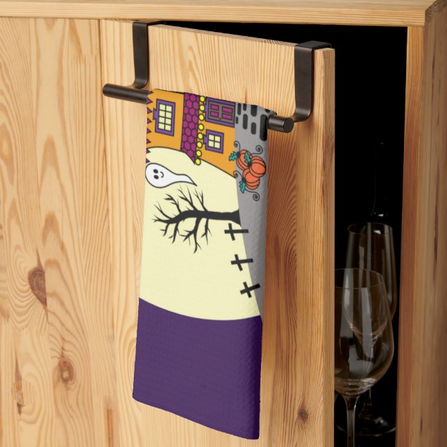 Halloween Spuk House Black Bat Full Moon Ghost Geschirrtuch (Drittel gefaltet)