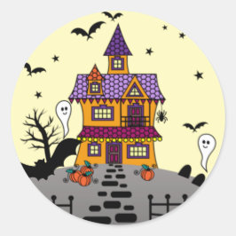 Halloween Spuk House Black Bat Full Moon Ghost Runder Aufkleber