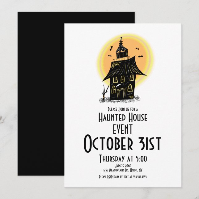 Halloween Spuk House Hand Drawing Design Einladung (Vorne/Hinten)