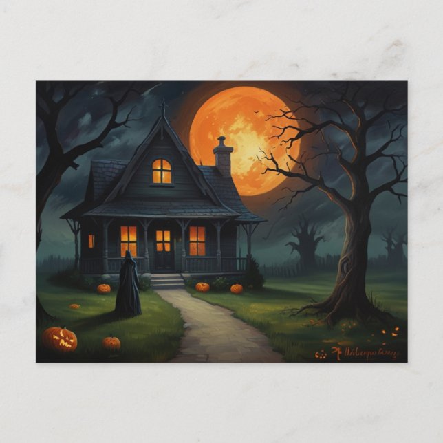 Halloween Spuk House Hexe Postkarte (Vorderseite)