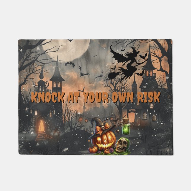 Halloween Spuk House KNOCK AUF EIGENES RISIKO Fußmatte (Vorderseite)
