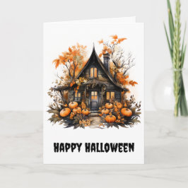 Halloween Spuk House mit Pumpkins & Foliage Karte