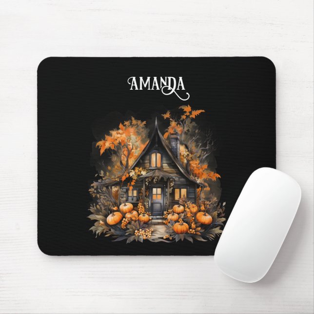 Halloween Spuk House mit Pumpkins & Foliage Mousepad (Mit Mouse)