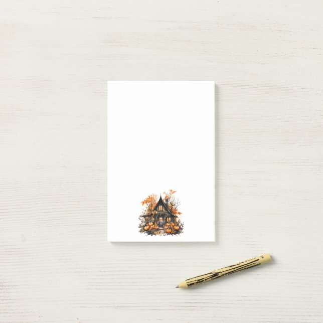 Halloween Spuk House mit Pumpkins & Foliage Post-it Klebezettel (Auf Schreibtisch)