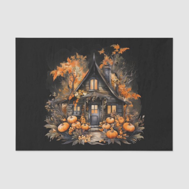 Halloween Spuk House mit Pumpkins & Foliage Seidenpapier (Vorderseite)