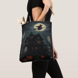 Halloween Spuk House Motif Tote Bag