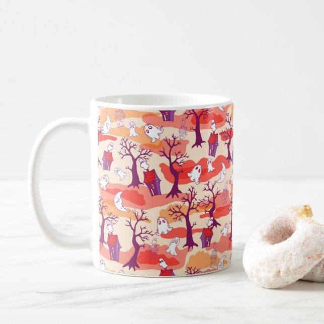 Halloween Spuk House Orange Tassen Cup (Mit Donut)