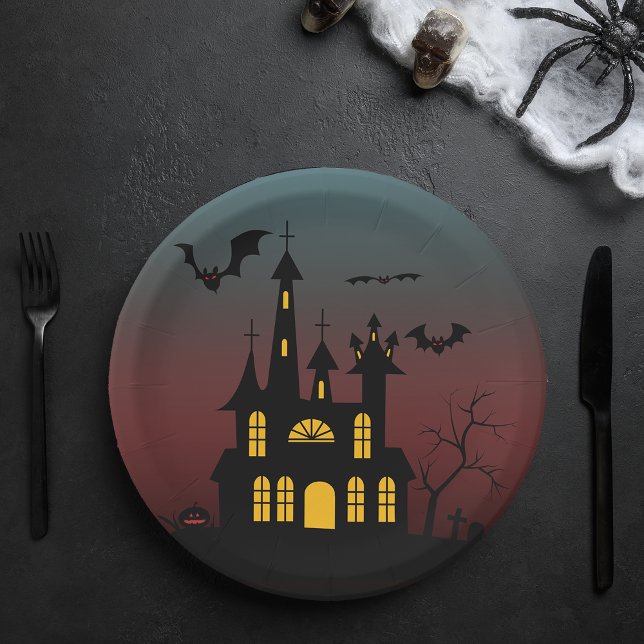 Halloween Spuk House Pappteller (Halloween Haunted House Paper Plates)