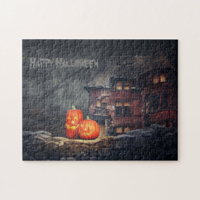 Halloween Spuk House Pumpkin-Kürbislaterne Puzzle (Horizontal)