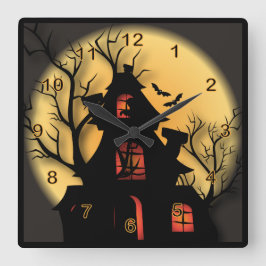 Halloween Spuk House Quadratische Wanduhr