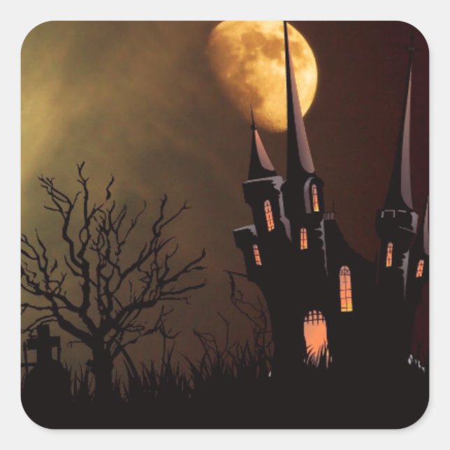 Halloween Spuk House Quadratischer Aufkleber (Vorderseite)
