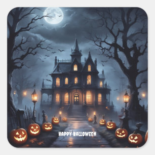 Halloween Spuk House Quadratischer Aufkleber