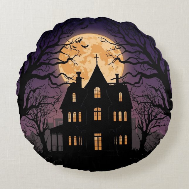 Halloween Spuk House Round Pillow Rundes Kissen (Vorderseite)