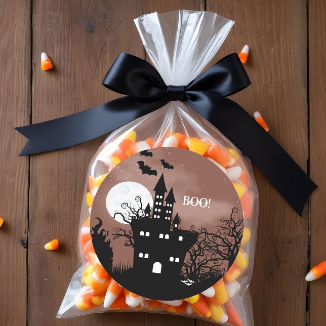 Halloween Spuk House Runder Aufkleber (BOO! Happy Halloween Haunted Castle Stickers)