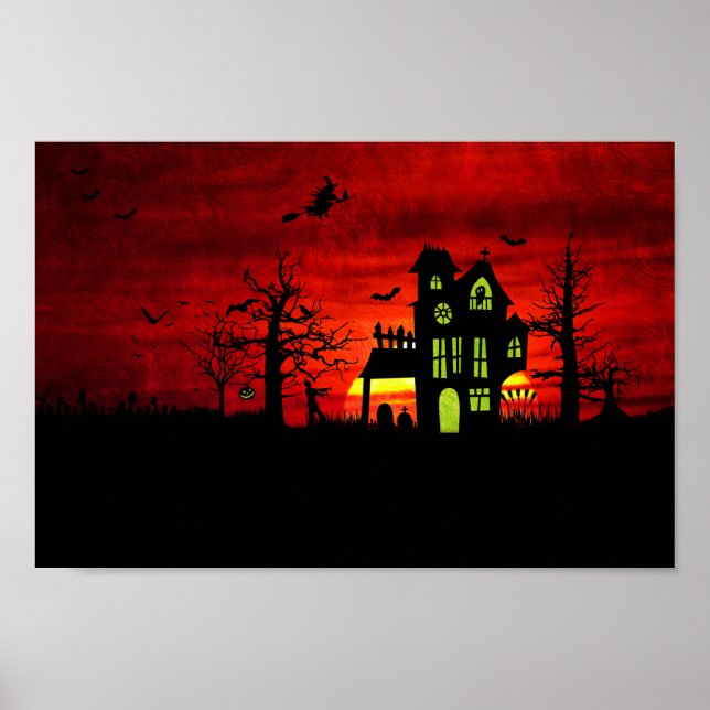 Halloween Spuk House Spooky Beängstigend Hexe Poster (Vorne)