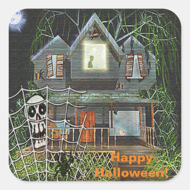 Halloween Spuk House Square Stickers (Vorderseite)
