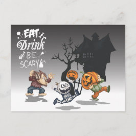 Halloween Spuk House Werewolf Skeleton Pumpkin Postkarte