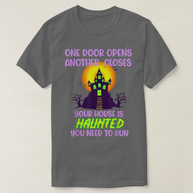 Halloween Spuk Lauftüren offen geschlossen beängst T-Shirt (Design vorne)