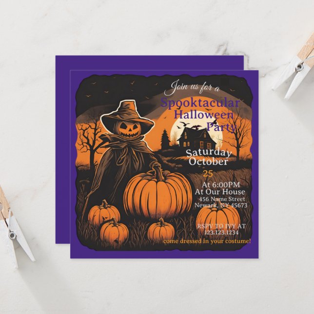 Halloween-Spuk Vogelscheuche Wachposten Einladung (Vorderseite/Rückseite Beispiel)