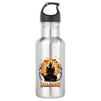 Halloween Spukhaus Fledermaus Mond Grafikdesign Edelstahlflasche