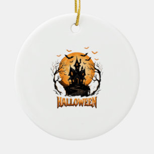 Halloween Spukhaus Fledermaus Mond Grafikdesign Keramik Ornament