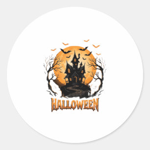 Halloween Spukhaus Fledermaus Mond Grafikdesign Runder Aufkleber