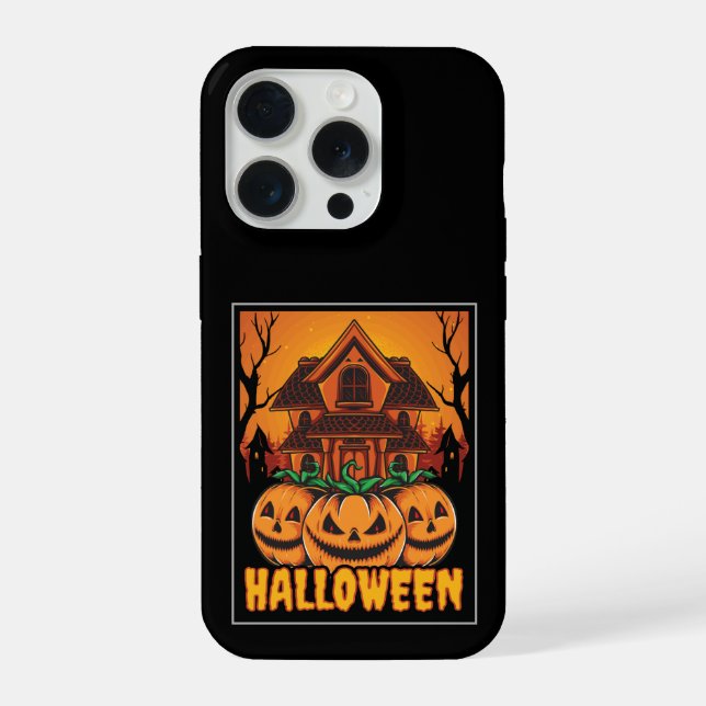 Halloween Spukhaus-Kürbis-Illustration iPhone Hülle (Rückseite)