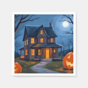 Halloween Spukhaus Kürbisse Wasserfarbe Serviette