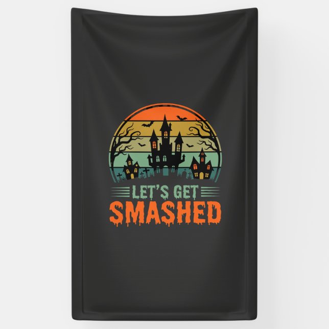 Halloween Spukhaus Lasst Uns Zerstört Retro Banner (Vertikal)