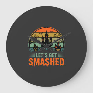 Halloween Spukhaus Lasst Uns Zerstört Retro Große Wanduhr